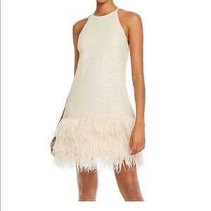 Lucy Paris margo feather trimmed sequin dress in Ivory